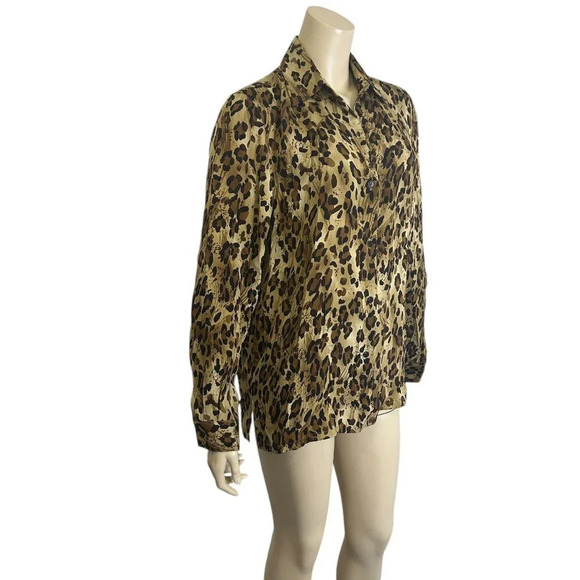 Vintage Silk Leopard Print Blouse Sz M Long Sleeve Button Down Animal Edgy Bold - Picture 3 of 4